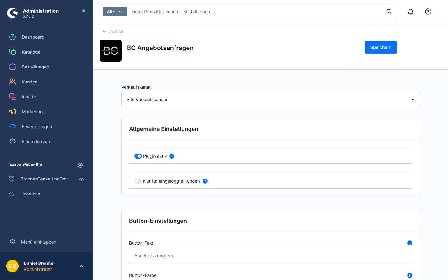 Plugin-Konfiguration der Angebotsanfragen