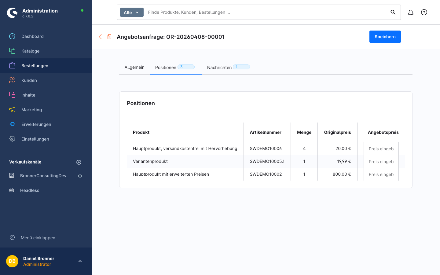 Admin – Positionen mit Angebotspreisen