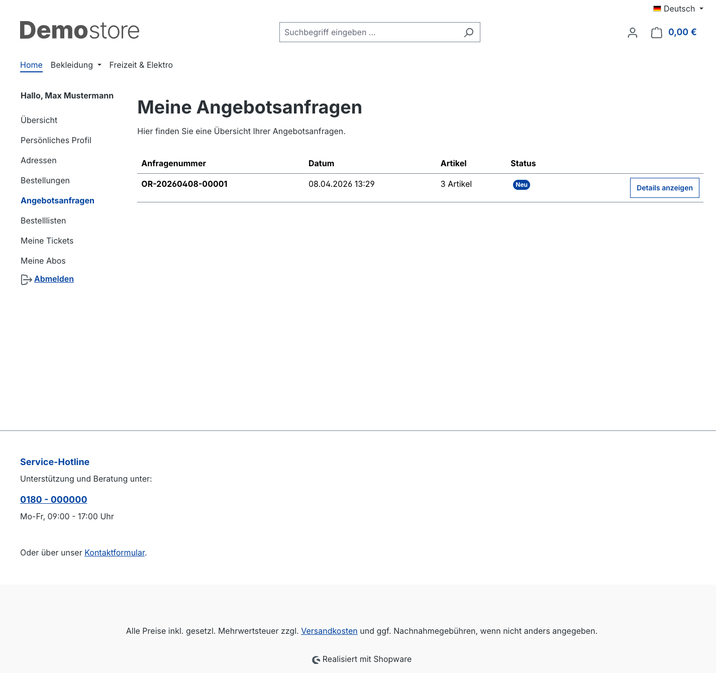 Meine Angebotsanfragen – Übersicht