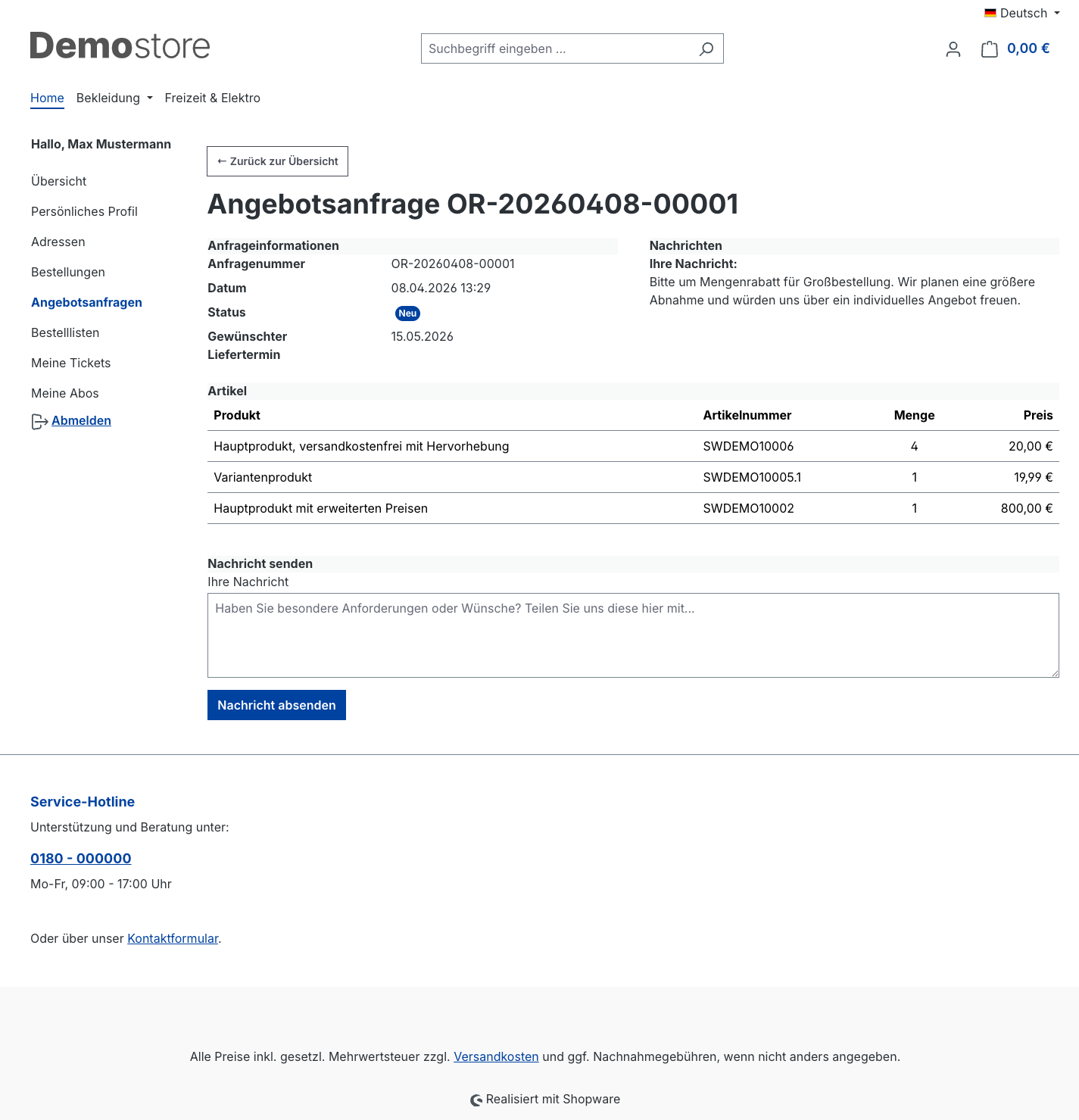 Angebotsanfrage Detailansicht