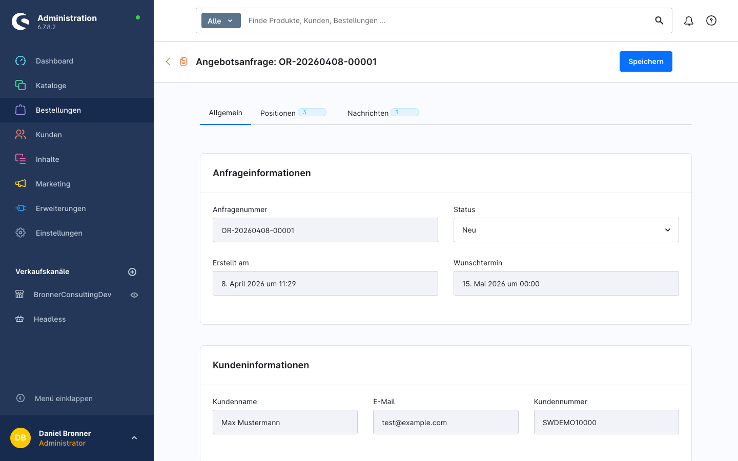 Admin – Angebotsanfrage bearbeiten