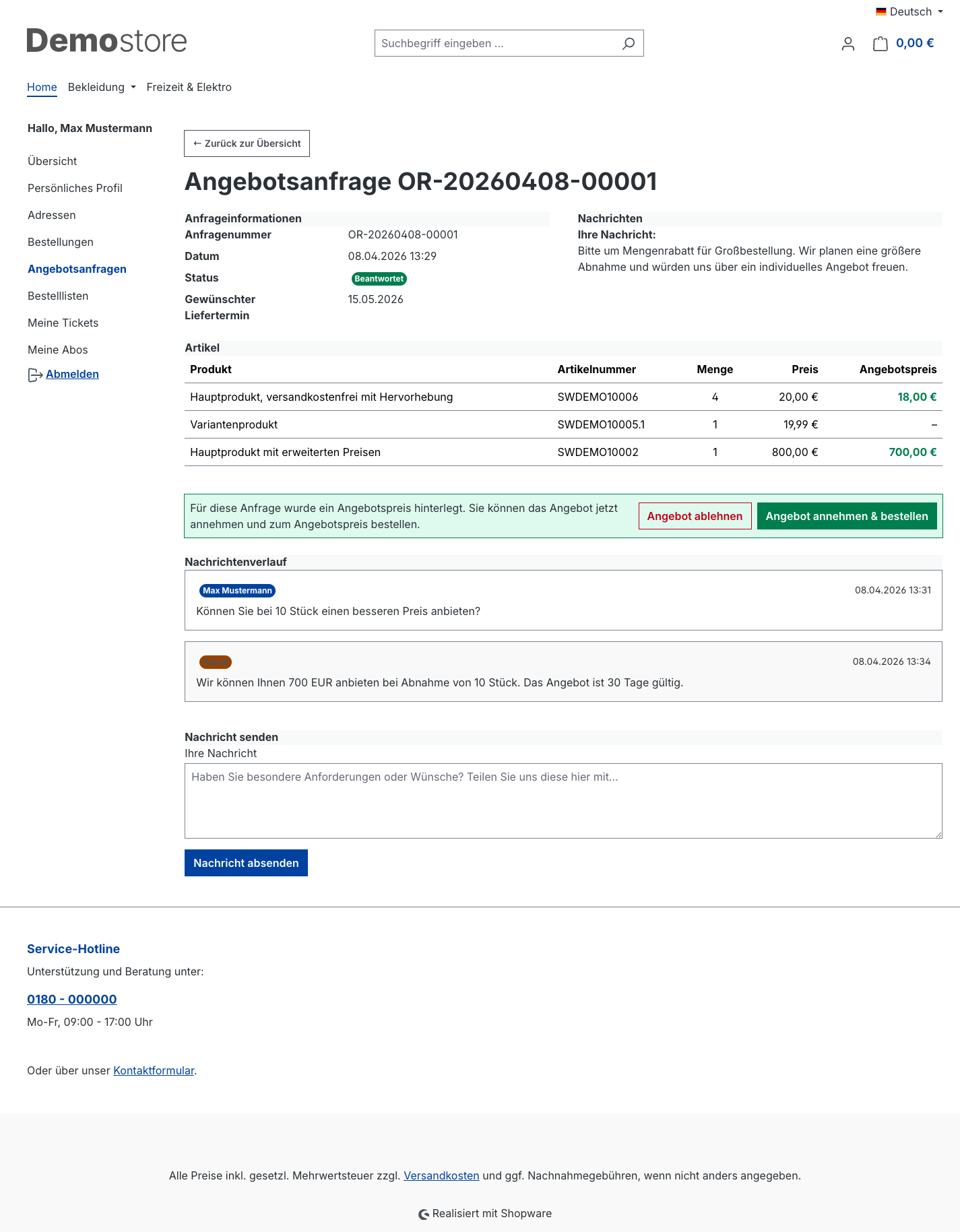 Angebot beantwortet – Kundensicht