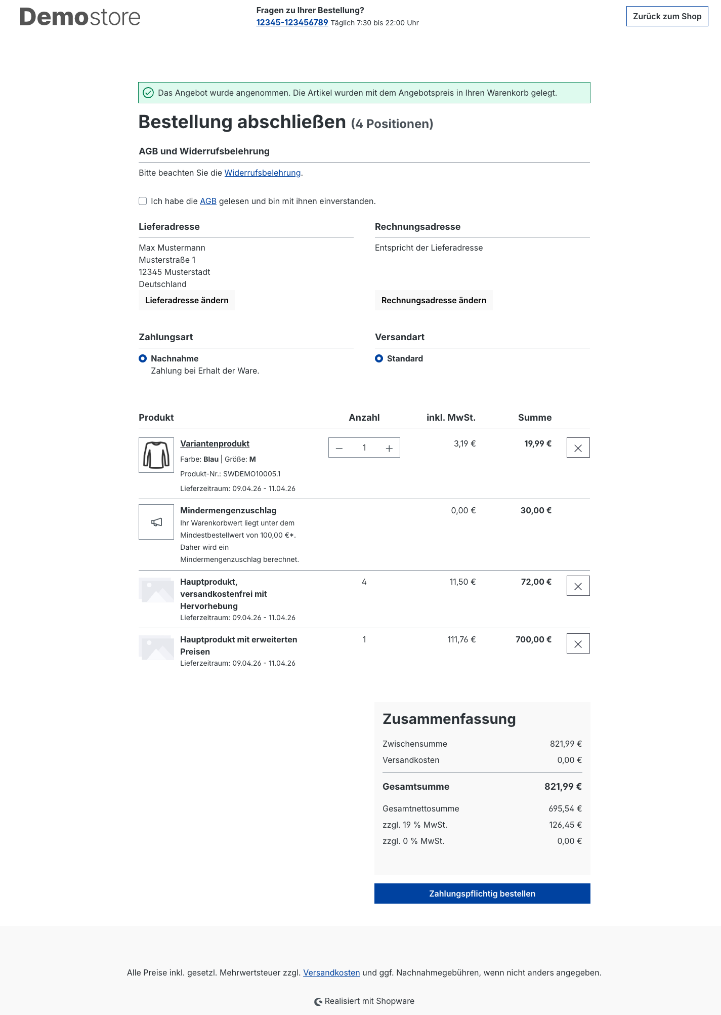 Checkout mit Angebotspreisen
