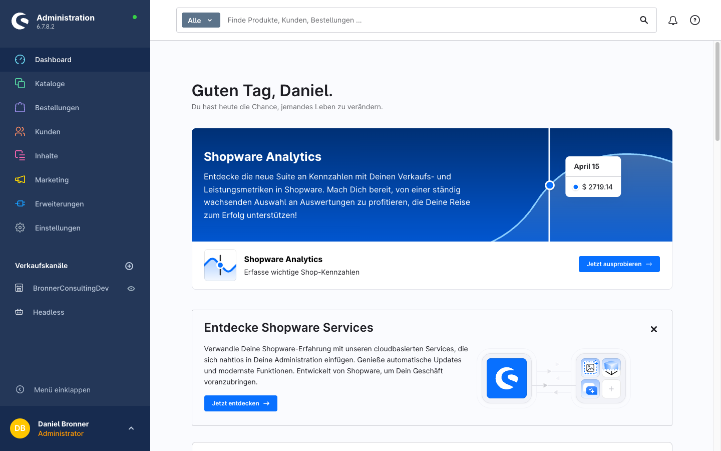 Shopware Administration Dashboard