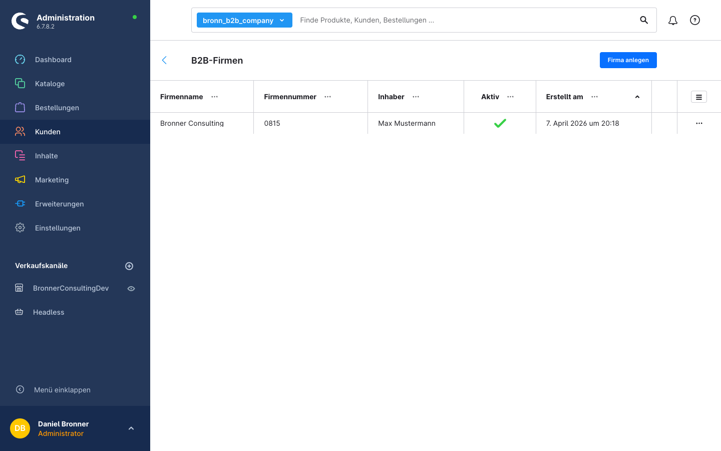 B2B-Firmenliste im Admin