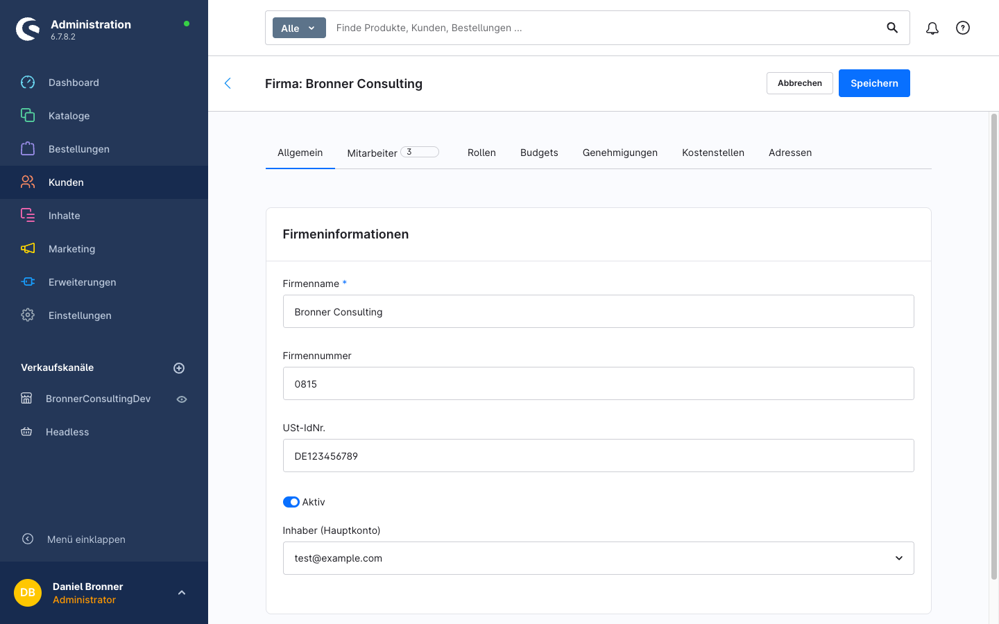 Firmendetail – Tab Allgemein