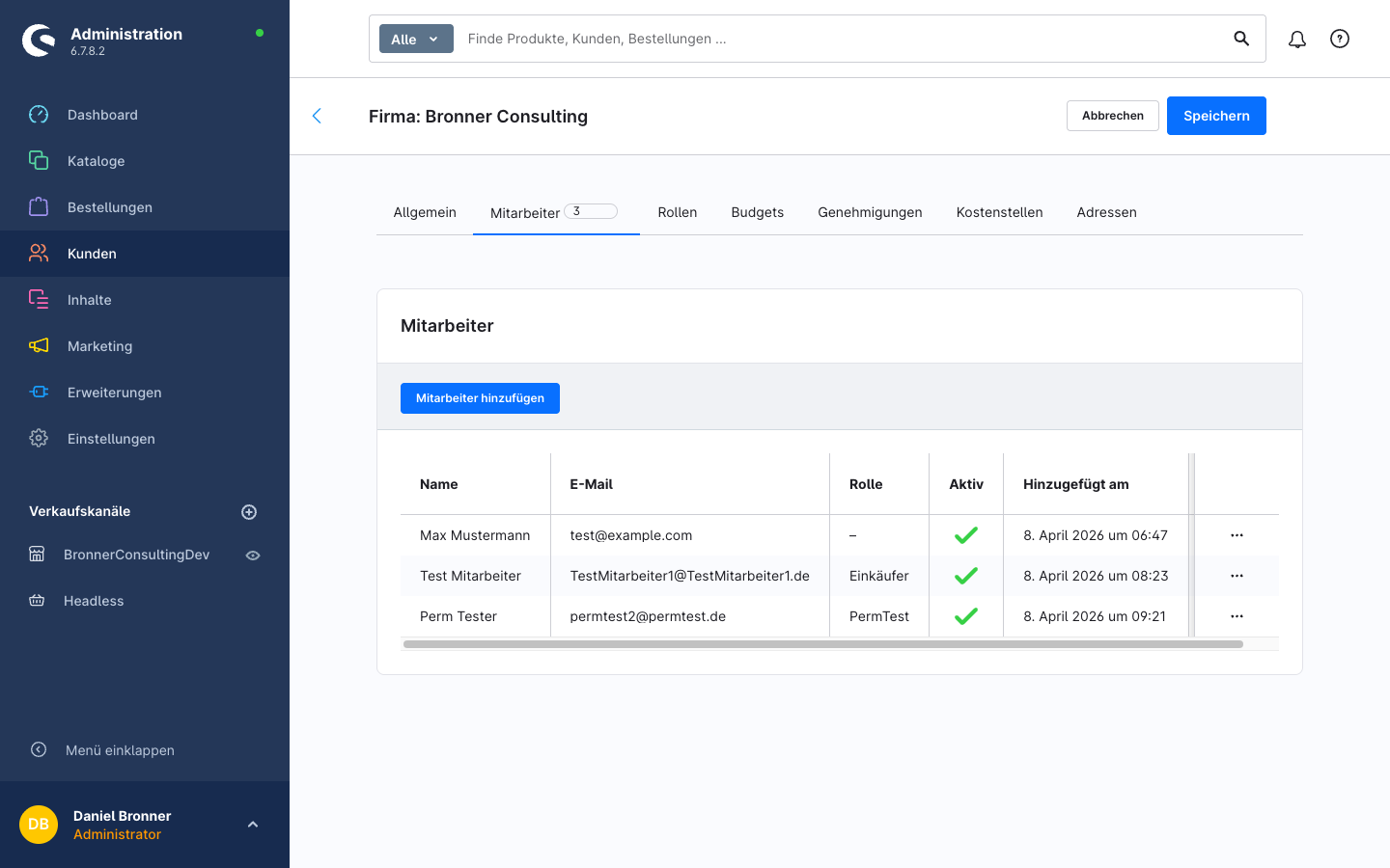 Firmendetail – Tab Mitarbeiter