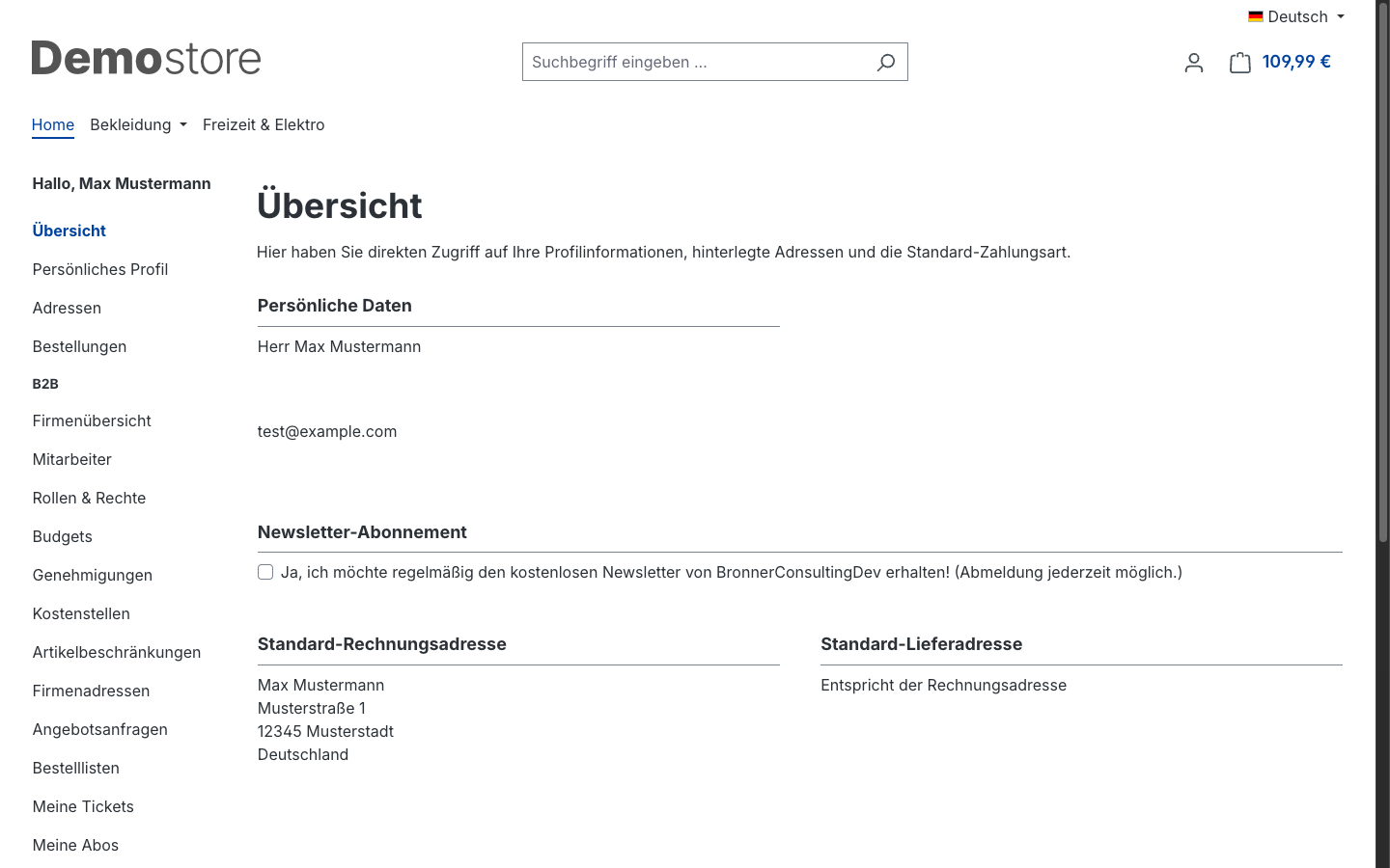 Firmenadmin Kontoübersicht