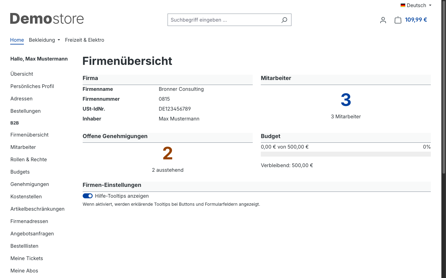 B2B Dashboard – Firmenübersicht