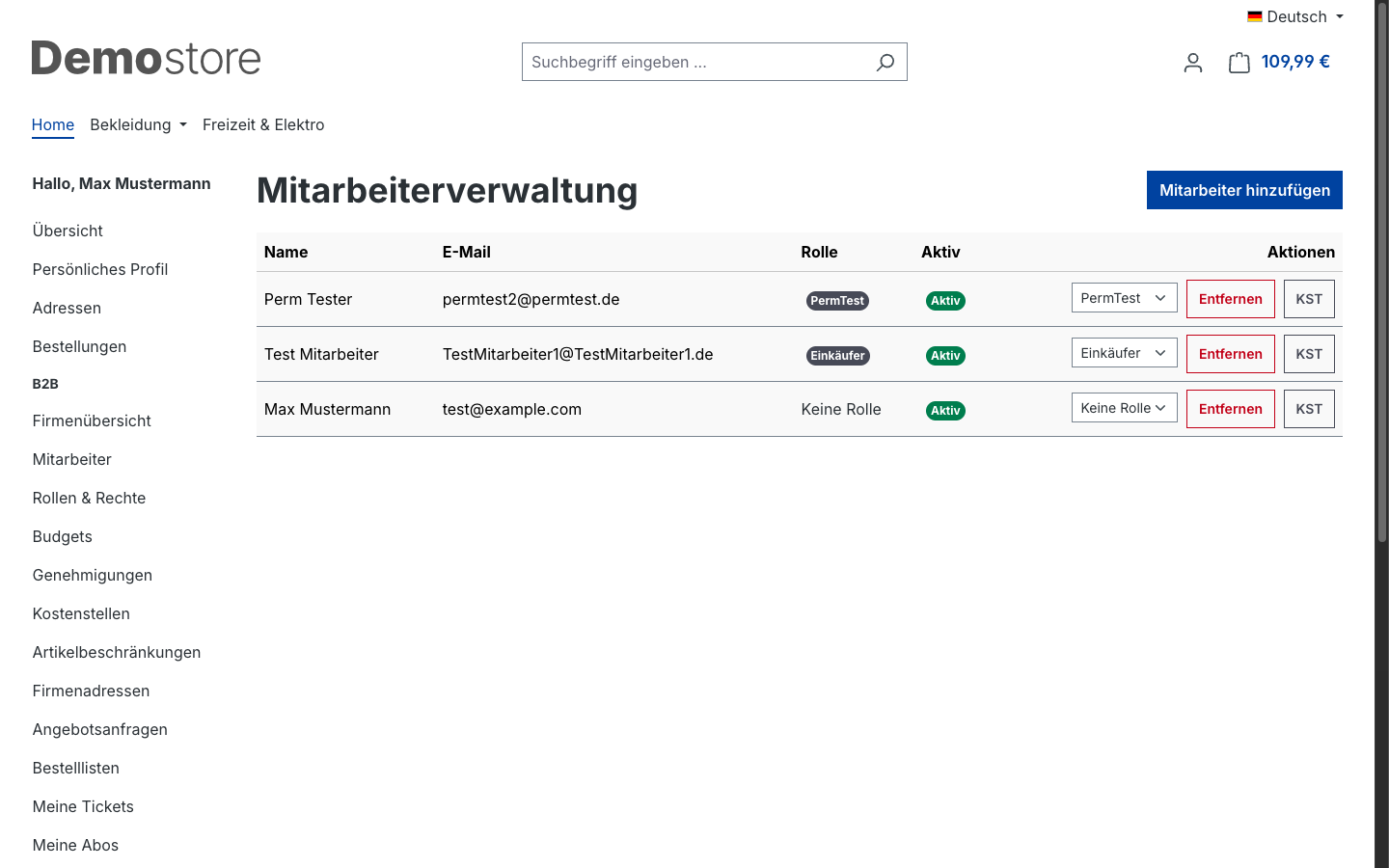 Mitarbeiterverwaltung im Frontend