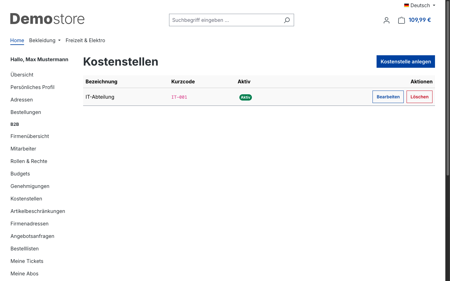 Kostenstellen verwalten