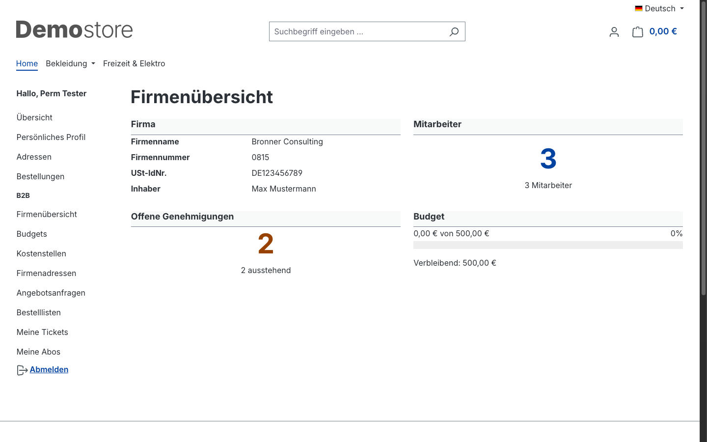 B2B Dashboard – Mitarbeiter-Ansicht