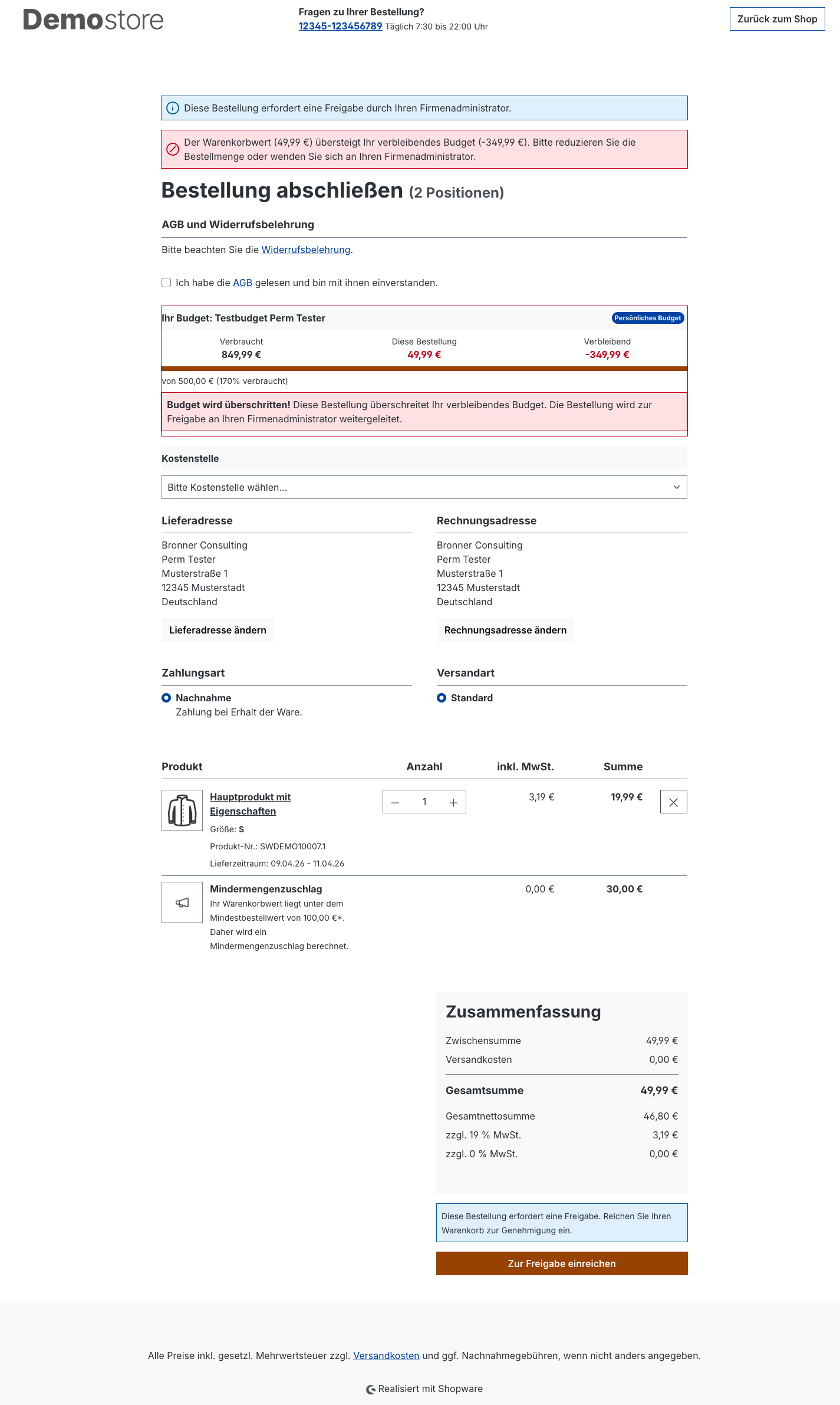 Schritt 2 – Firmenadresse direkt im Checkout wählen