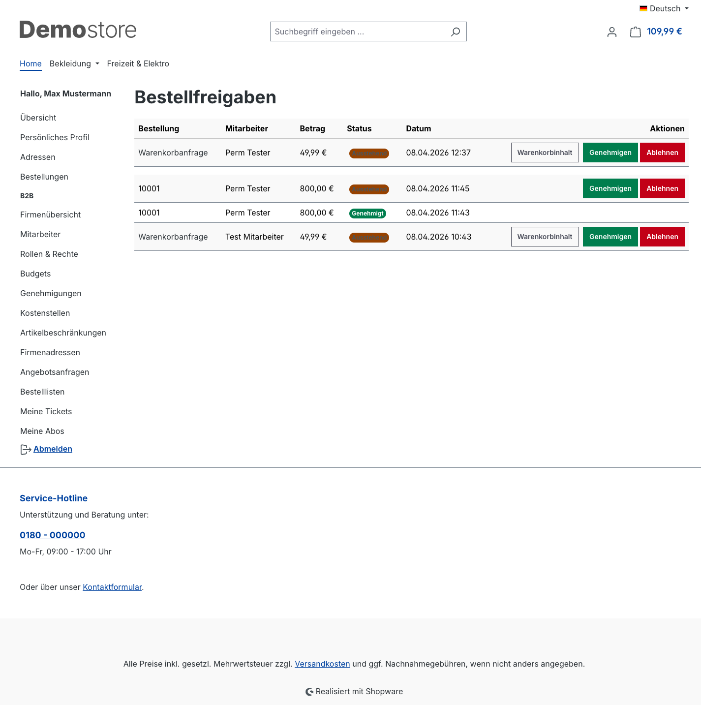 Firmenadmin sieht Genehmigungsanfrage