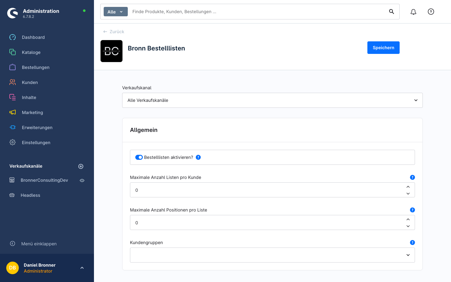 Plugin-Konfiguration der Bestelllisten