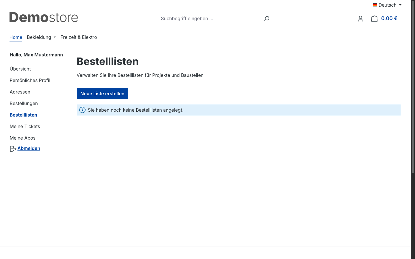 Bestelllisten – leerer Zustand