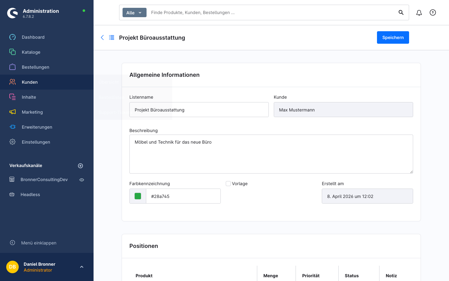 Admin Bestellliste Detailansicht