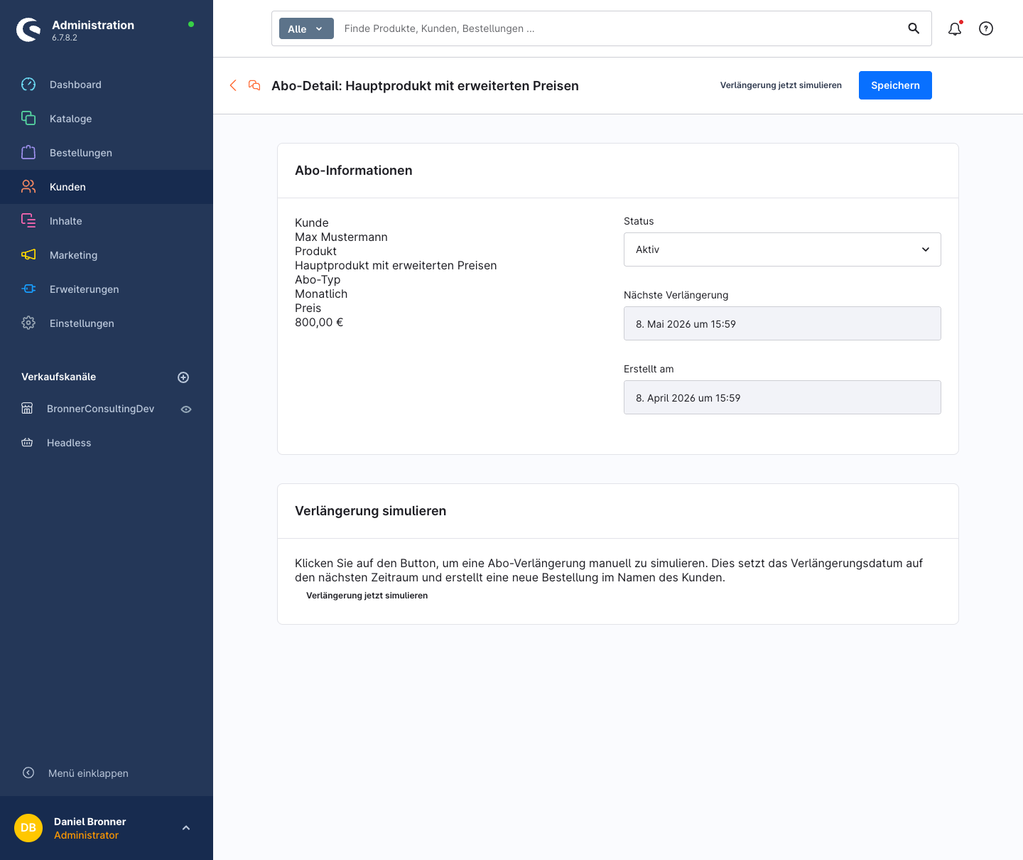 Abo-Detailseite im Admin