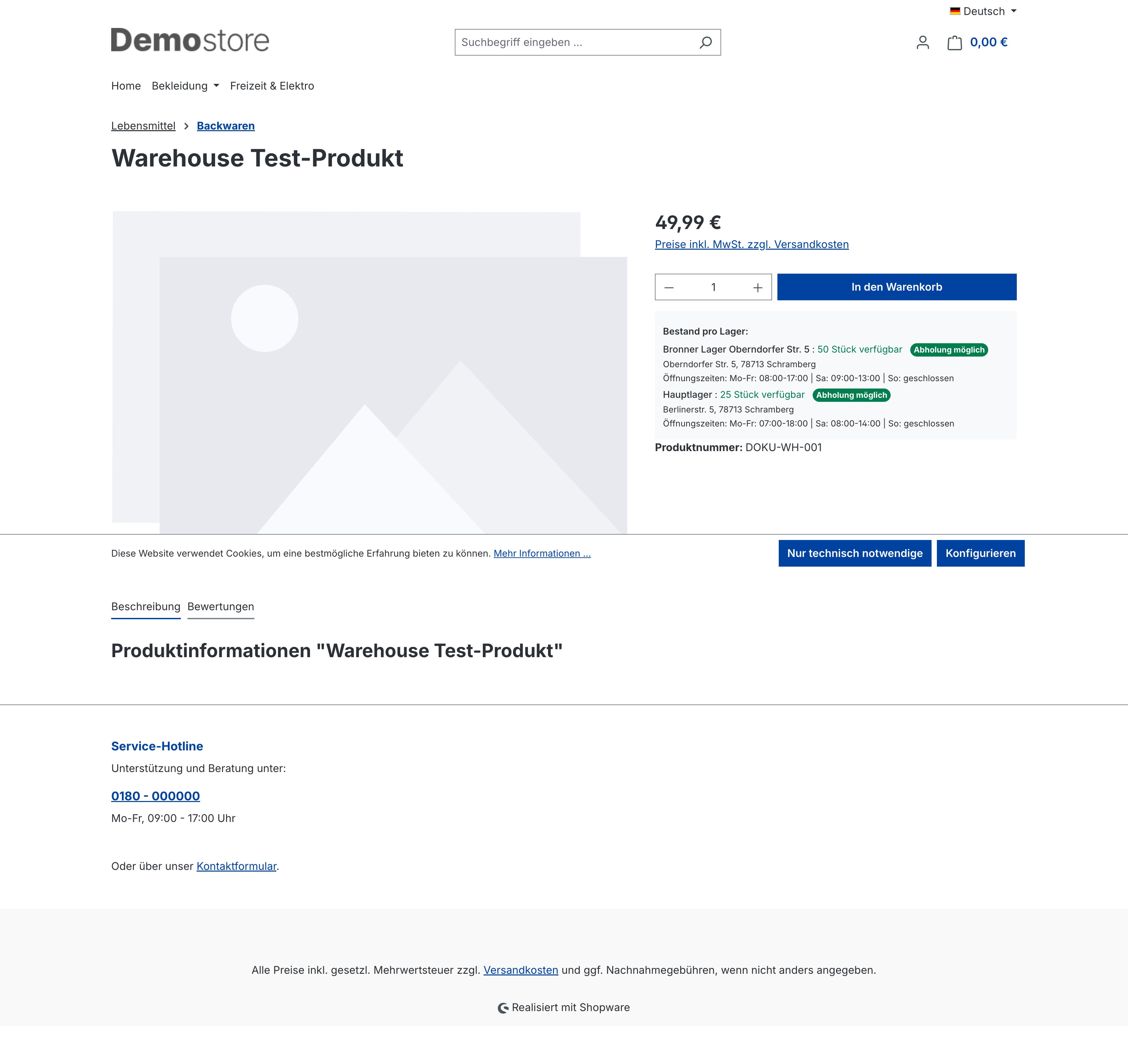 Produktseite mit Lagerbeständen und Abholung-möglich-Badge