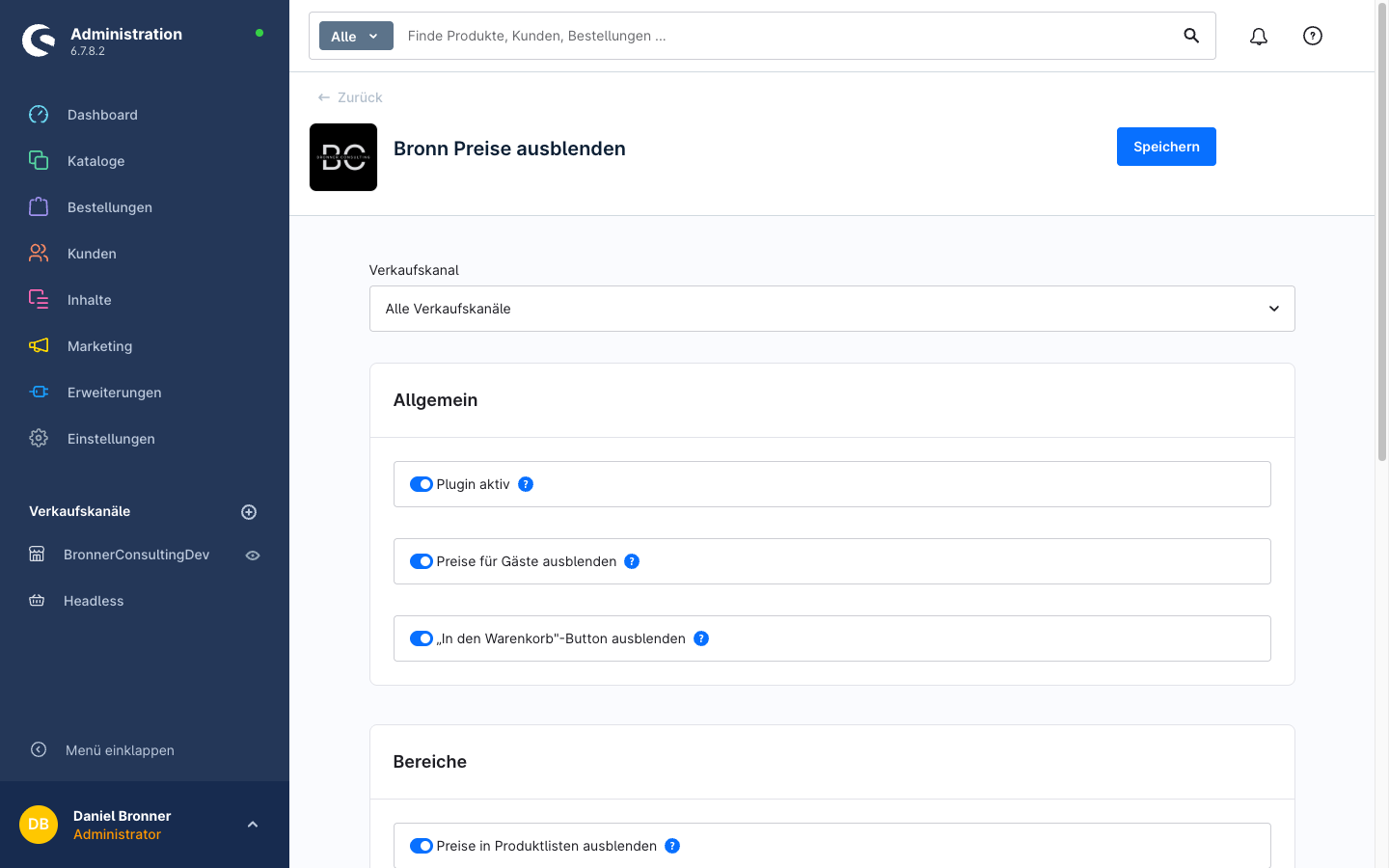 Plugin-Konfiguration – Allgemein & Bereiche