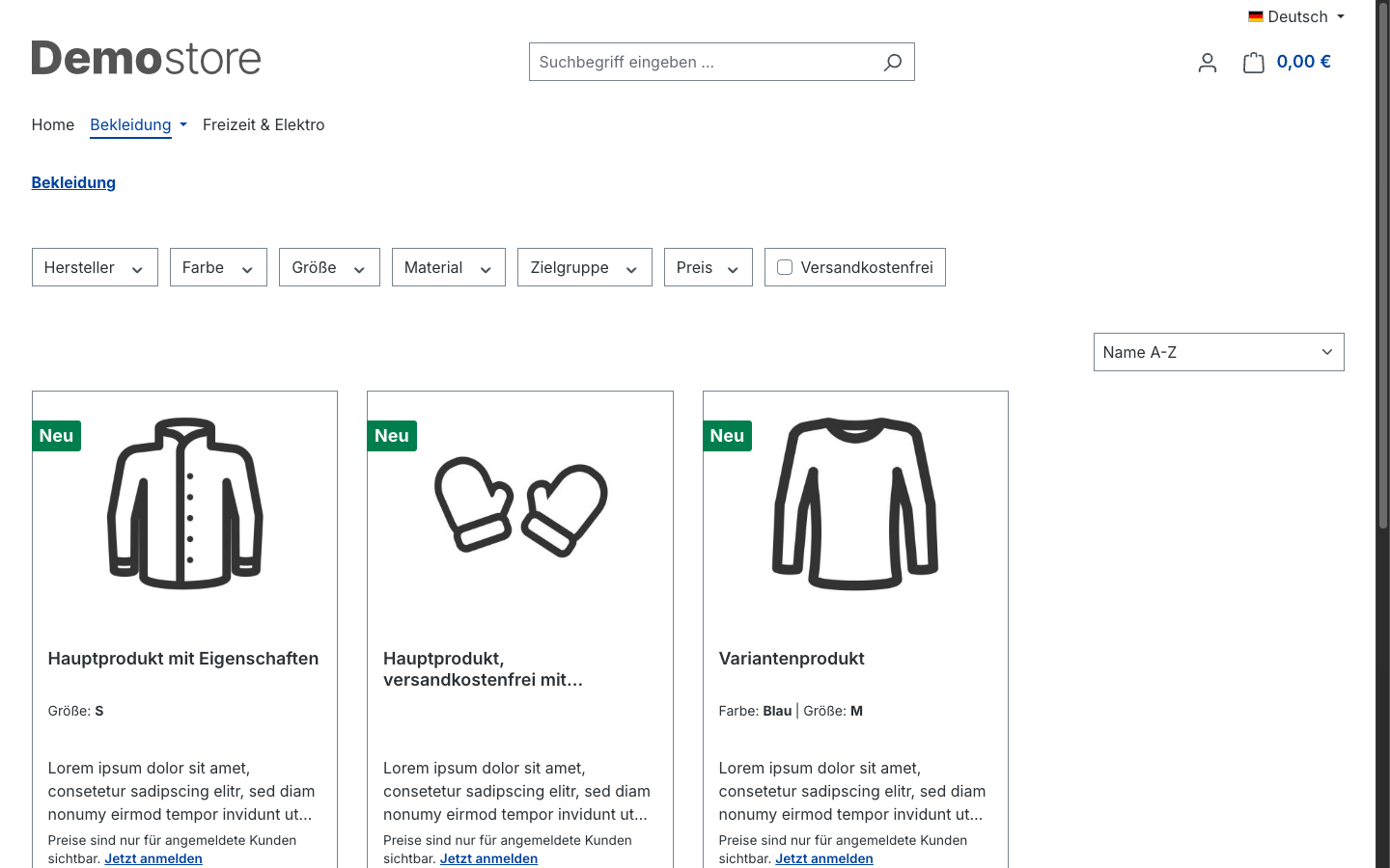 Produktliste als Gast – Preise ausgeblendet