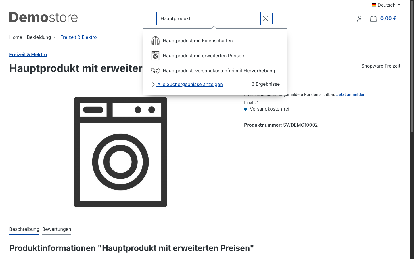 Suchvorschläge als Gast – Preise ausgeblendet