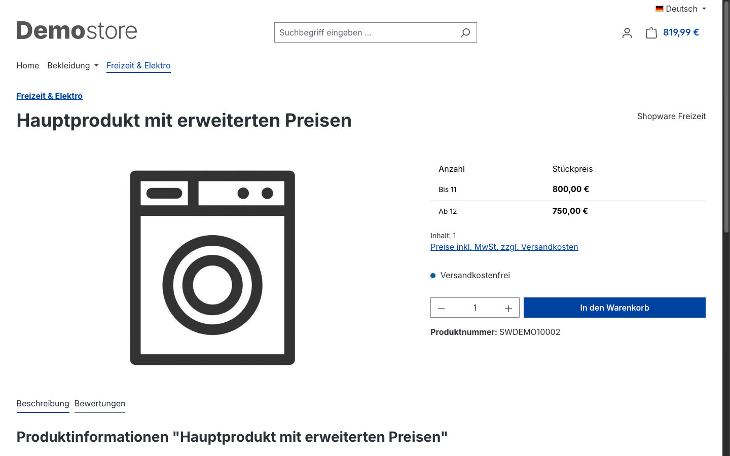 Produktdetailseite als Kunde – Preise sichtbar